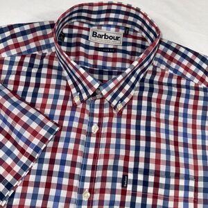 Barbour Shirt Men's Size XL Gingham Tailored Short Sleeve Button‎ Down Red Blue